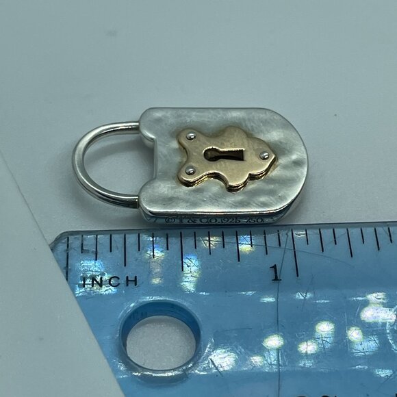 Tiffany & Co Silver & 18K Rose Gold Mini Hammered Oval Lock Key Charm Pendant - Picture 11 of 12